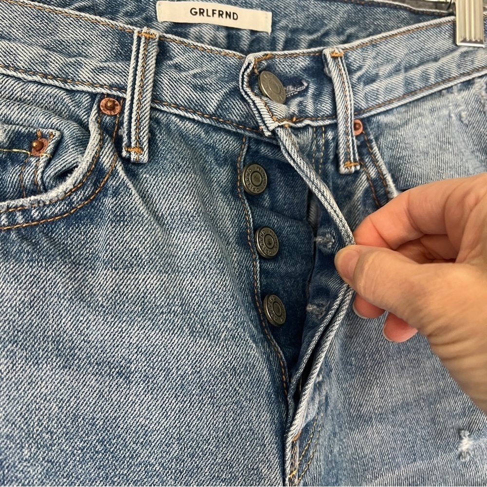 GRLFRND Karolina Denim Buttonfly Blue Jeans Distressed Destroyed Size 24 - Picture 5 of 11